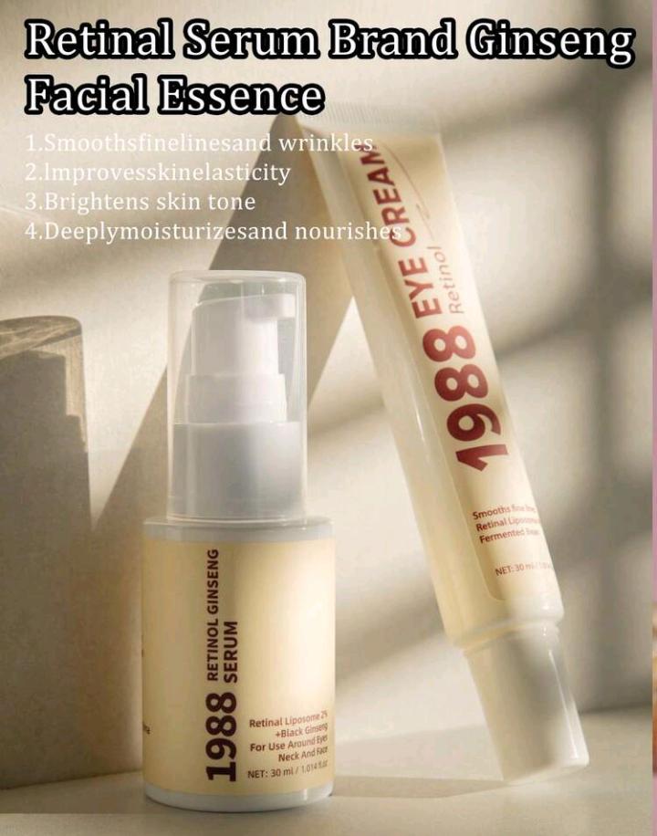 2 pcs Retinol Serum & Ginseng Facial Essence Set, Fades Dark Circles, Reduces Fine Lines, Clears Blackheads, Brightens Complexion, Moisturizes, Korean Skincare Essence