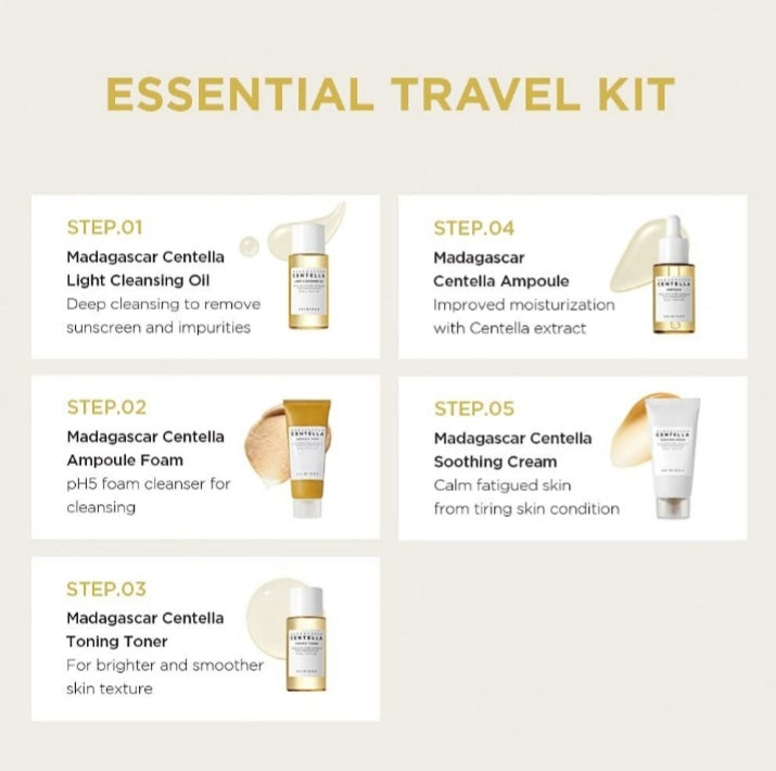 SKIN1004 Centella Cleanser, Face Serum, Toner, Soothing Skincare Travel Set